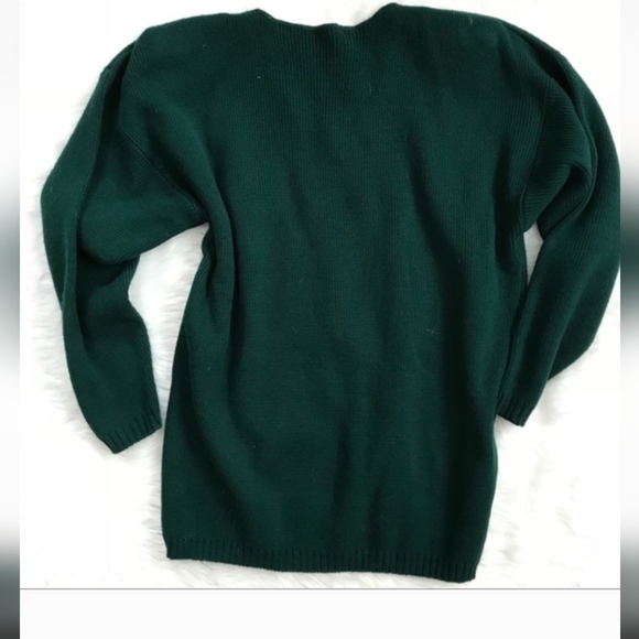 Vintage Emerald Green Rhinestone Long Sweater, winter - Picture 3 of 4